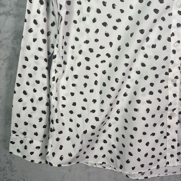 Lands End White Brown Polka Dot Collared Button Up Front Shirt Blouse Size 16 T - Picture 6 of 10